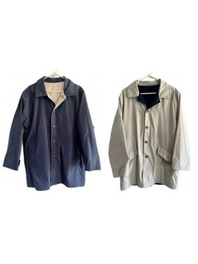 Vintage Beige Navy Trench / Rain Coat Water Resistant Classic Gabardine-Style